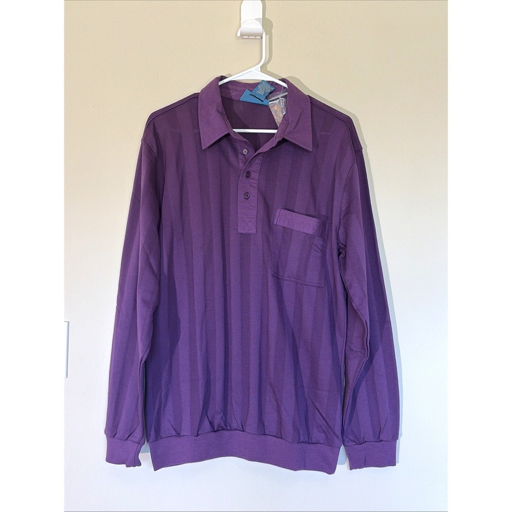 TropiCool‎ Purple Striped Long Sleeved Pocket Polo Shirt Mens Medium NEW NWT